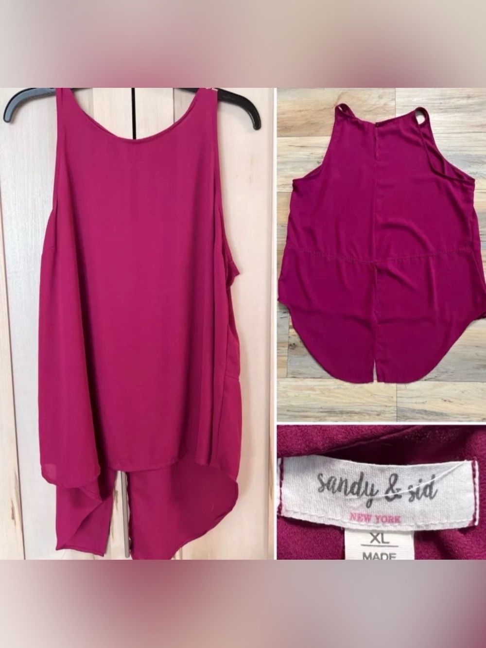 Womens Size XL - Dark Fuchsia Sleeveless Flowy Tunic - By Sandy & Sid